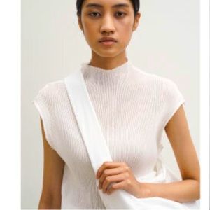 Amomento korean pleated white top ruched shirt issey miyake style